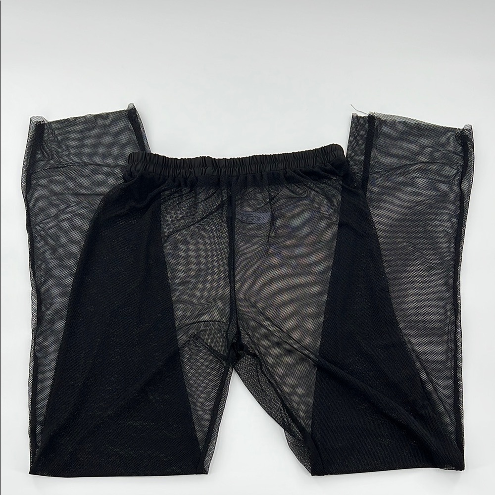 Black Sheer Mesh straight‎ leg Pants beach pool coverup large